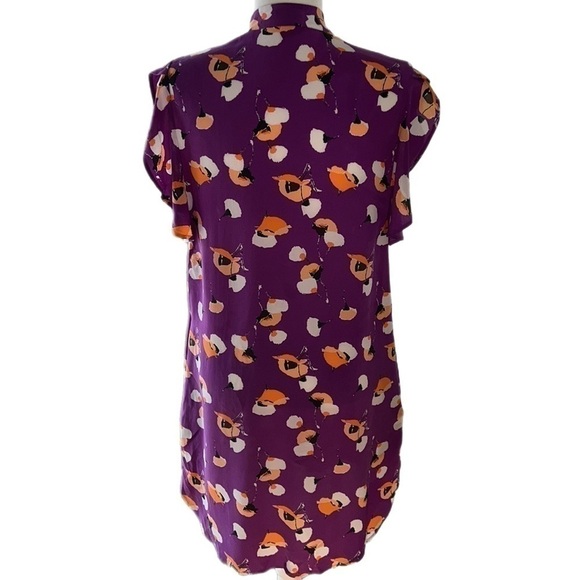 EUC Equipment Femme Floral Printed Ruffle Sleeve Pockets Silk Shirtdress M - Picture 5 of 12